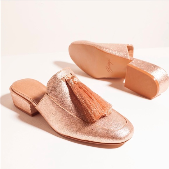 Champagne Leather Chic Tassels Slip On Mule - Picture 4 of 5